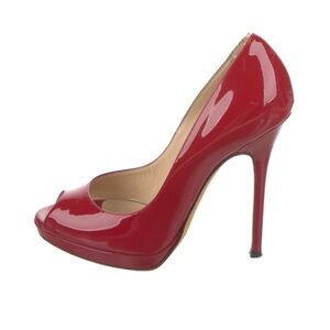 Jimmy Choo Red Patent Peep-Toe Stiletto Heels